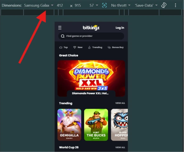 Mobilvisning av Bitkingz Casino med spillutvalg